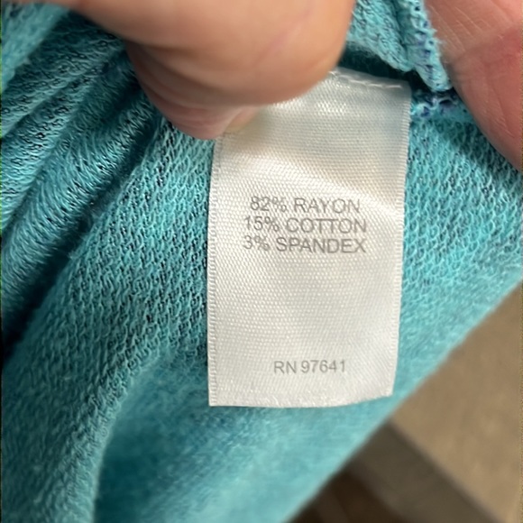 J. Jill Women's M Knit Tunic Blouse Blue Long Sleeve Contrast Border Print - Picture 4 of 12